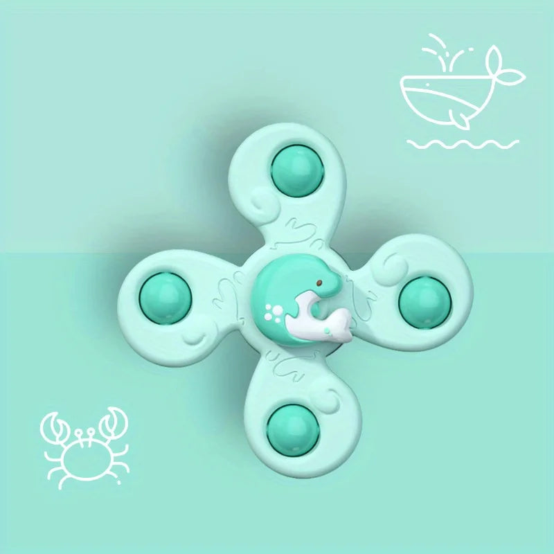 2407TA 1PC Baby Cartoon Sea Animal Spinners Toy ABS Suction Cup Spinning Top Gyro Stress Reliever Kids Bath Toys