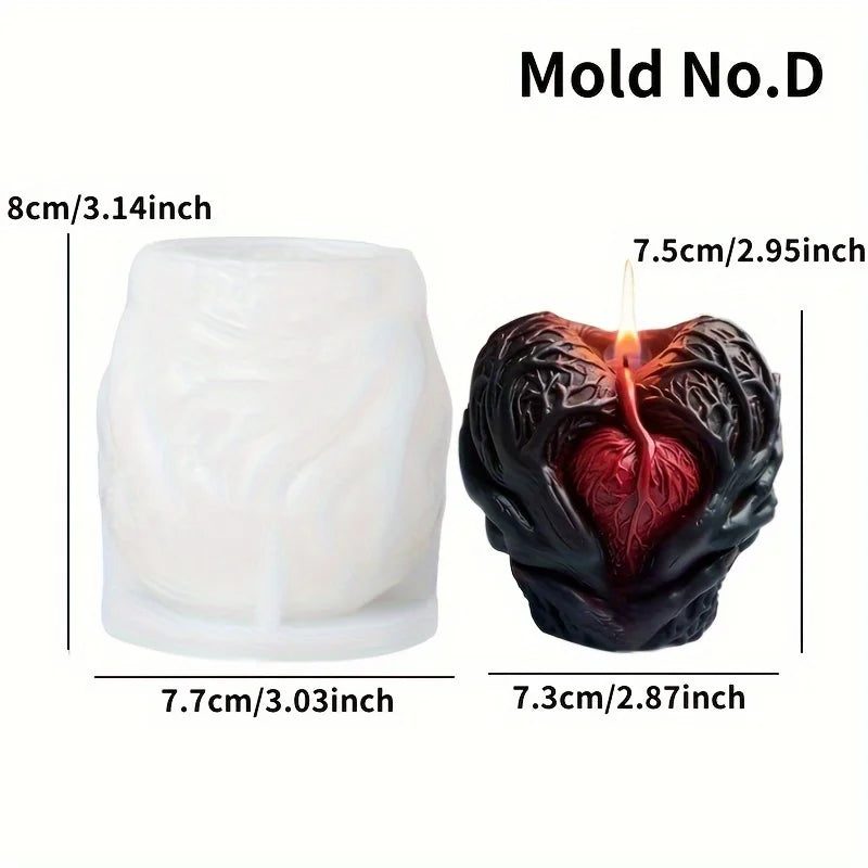 0709BA 3D Halloween Holding Heart Scented Candle Silicone Mold Different Styles Holding Heart Shape Candle Mold Halloween Holiday Decor