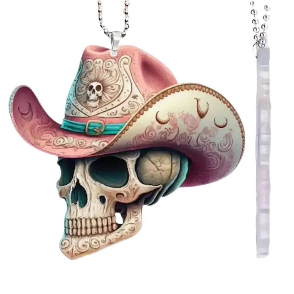 0709BA Acrylic Horrible Skeleton Figurine Skull Ornaments For Desk Halloween Car Rearview Mirror Decor Display Auto Pendant Accessory