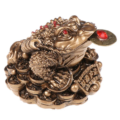 0907BA Feng Shui Toad Money LUCKY Fortune Wealth Chinese Golden Frog Toad Coin Home Office Decoration Lucky Gifts Tabletop Ornaments