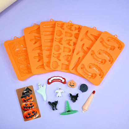 0709BA Halloween Skull Pumpkin Chocolate Candle Silicone Mold Witch Ghost Fondant Mould Decoration Cake Tools