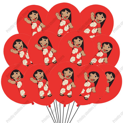 2407TA 10PCS 12Inch Disney Lilo and Stitch  Latex Balloon Set Globo Boy Girl's Birthday Party Baby Shower Party Decorations Kid Toys