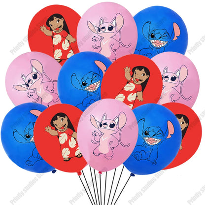 2407TA 10PCS 12Inch Disney Lilo and Stitch  Latex Balloon Set Globo Boy Girl's Birthday Party Baby Shower Party Decorations Kid Toys