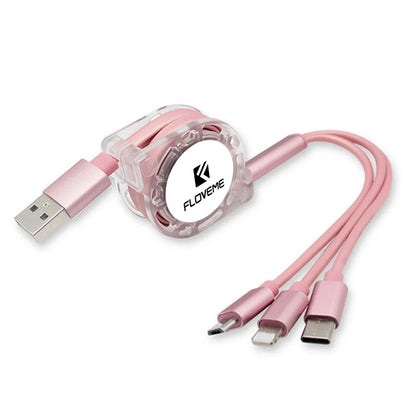 0907GG FLOVEME 3 in 1 USB Cable For Lightning Type C Micro USB Fast Charging Cable For iPhone 14 Charger Android Phones Quick Charge