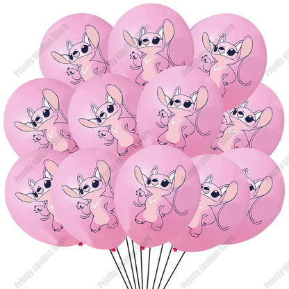 2407TA 10PCS 12Inch Disney Lilo and Stitch  Latex Balloon Set Globo Boy Girl's Birthday Party Baby Shower Party Decorations Kid Toys