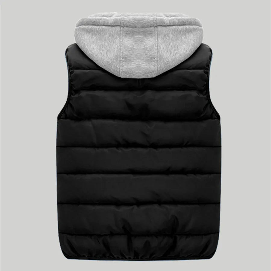 Men's Padded Vest Autumn Winter Hooded Jackets Outerwear