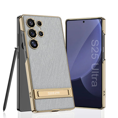 Luxurious Gold Filigree Silver Brocade Holder Leather Case - Samsung
