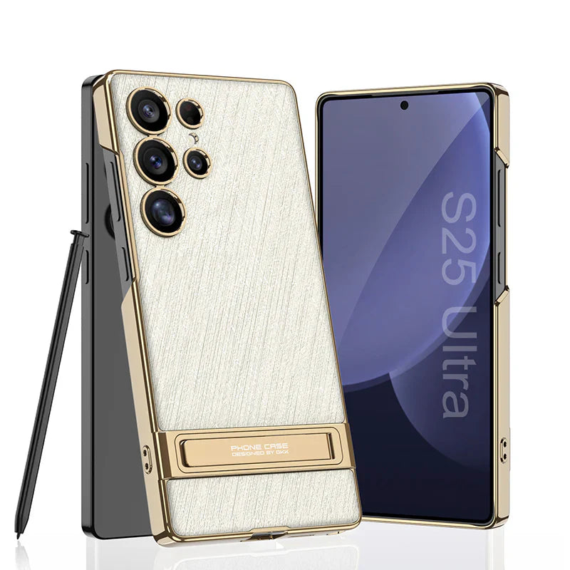 Luxurious Gold Filigree Silver Brocade Holder Leather Case - Samsung