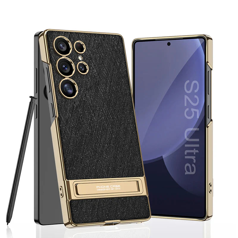 Luxurious Gold Filigree Silver Brocade Holder Leather Case - Samsung