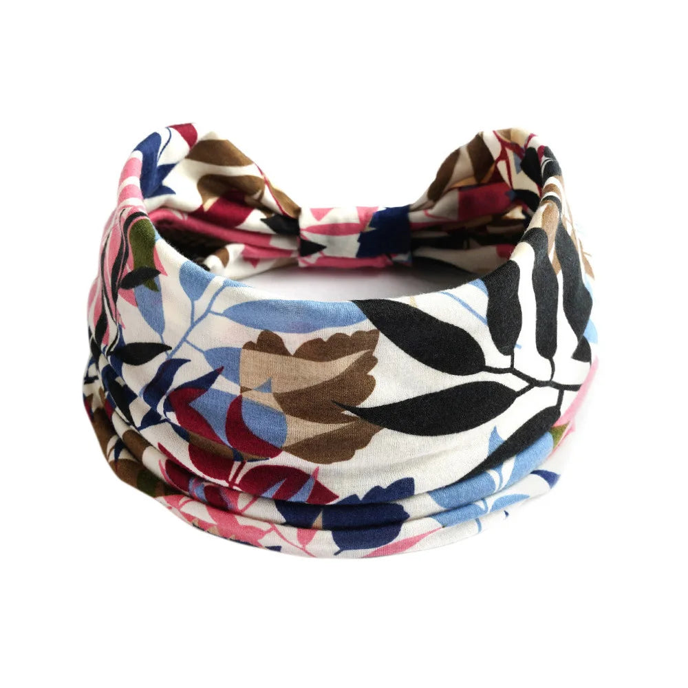 Wide Bandana headbands for Women Boho Bandeau Headbands Knot Hair Scarf Bands Stretch Floral Printed Non Slip Headbands Elastic