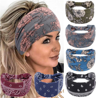 Wide Boho Headbands Elastic Bandana Non Slip Sweat Fashion Large Headwraps Hair Bands Headwear Sports, Running, Yoga