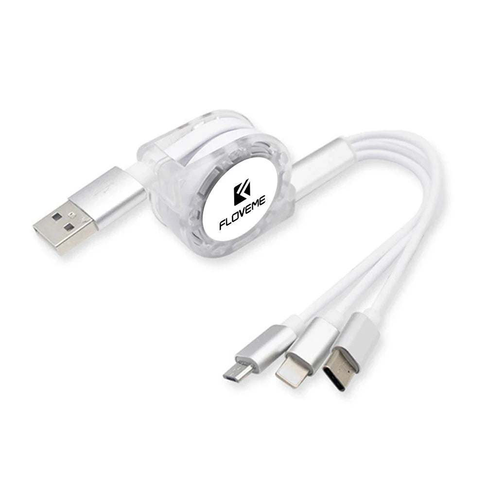 0907GG FLOVEME 3 in 1 USB Cable For Lightning Type C Micro USB Fast Charging Cable For iPhone 14 Charger Android Phones Quick Charge