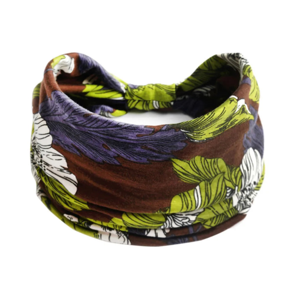 Wide Bandana headbands for Women Boho Bandeau Headbands Knot Hair Scarf Bands Stretch Floral Printed Non Slip Headbands Elastic