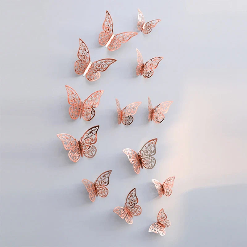 0407GG 12Pcs Fashion 3D Hollow Butterfly Creative Wall Sticker For DIY Wall Stickers Modern Wall Art Home Decorations DIY Gift