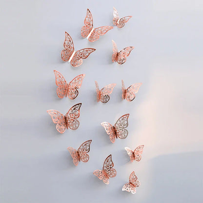 0407GG 12Pcs Fashion 3D Hollow Butterfly Creative Wall Sticker For DIY Wall Stickers Modern Wall Art Home Decorations DIY Gift