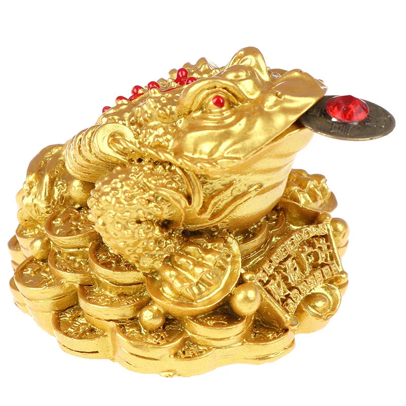 0907BA Feng Shui Toad Money LUCKY Fortune Wealth Chinese Golden Frog Toad Coin Home Office Decoration Lucky Gifts Tabletop Ornaments