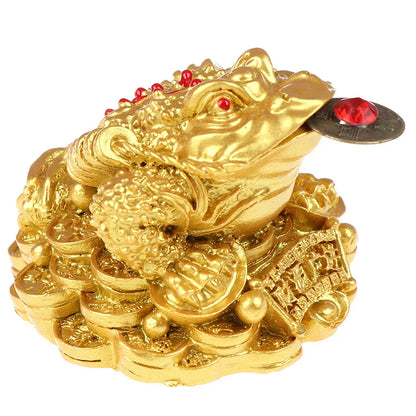 0907BA Feng Shui Toad Money LUCKY Fortune Wealth Chinese Golden Frog Toad Coin Home Office Decoration Lucky Gifts Tabletop Ornaments