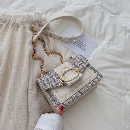 Classic Tweed Crossbody Bag with Glamorous Gold Accents