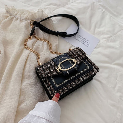 Classic Tweed Crossbody Bag with Glamorous Gold Accents