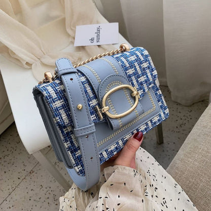 Classic Tweed Crossbody Bag with Glamorous Gold Accents