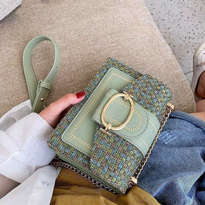 Classic Tweed Crossbody Bag with Glamorous Gold Accents