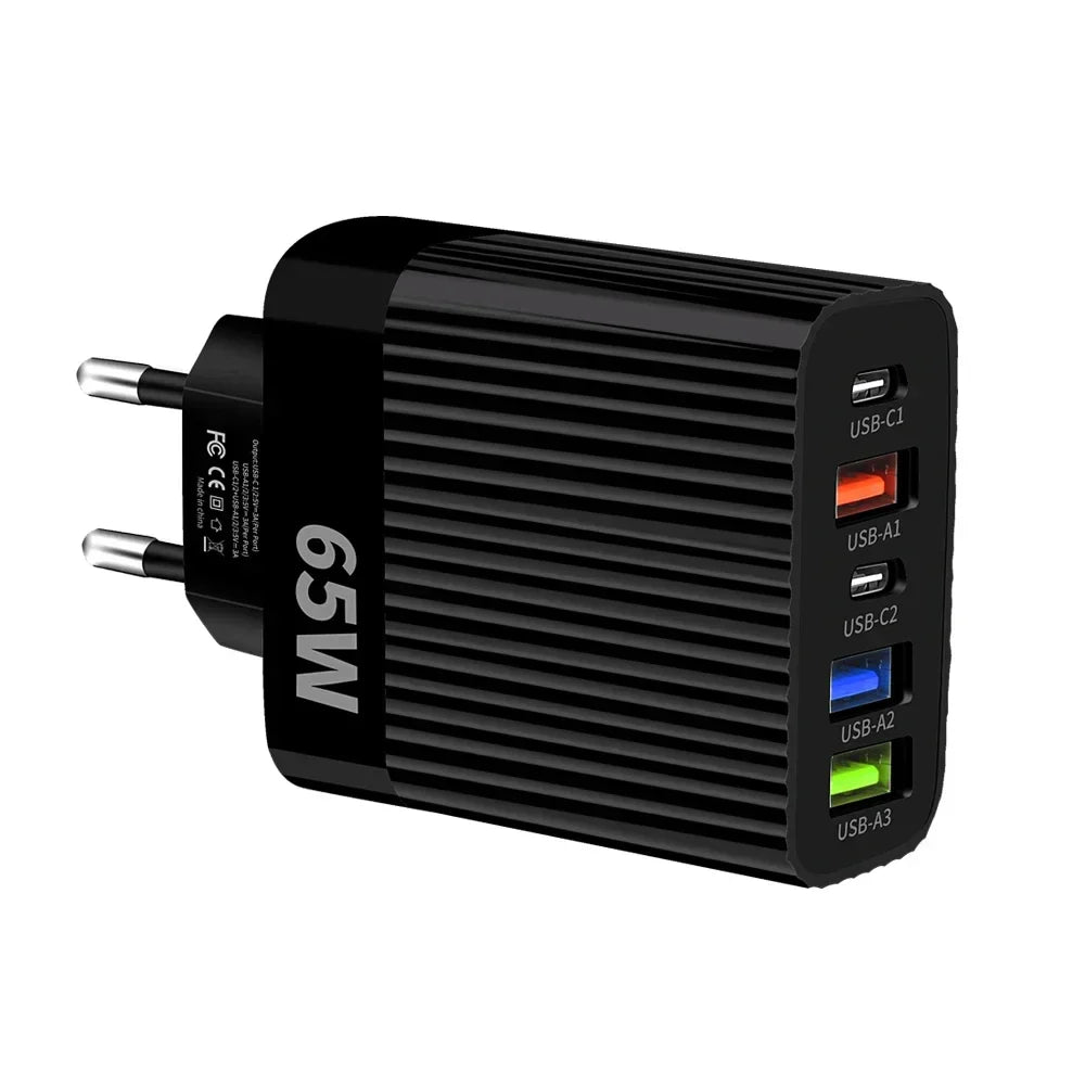 USB Type C Charger Multi Ports 65W Fast Charging Adapter
