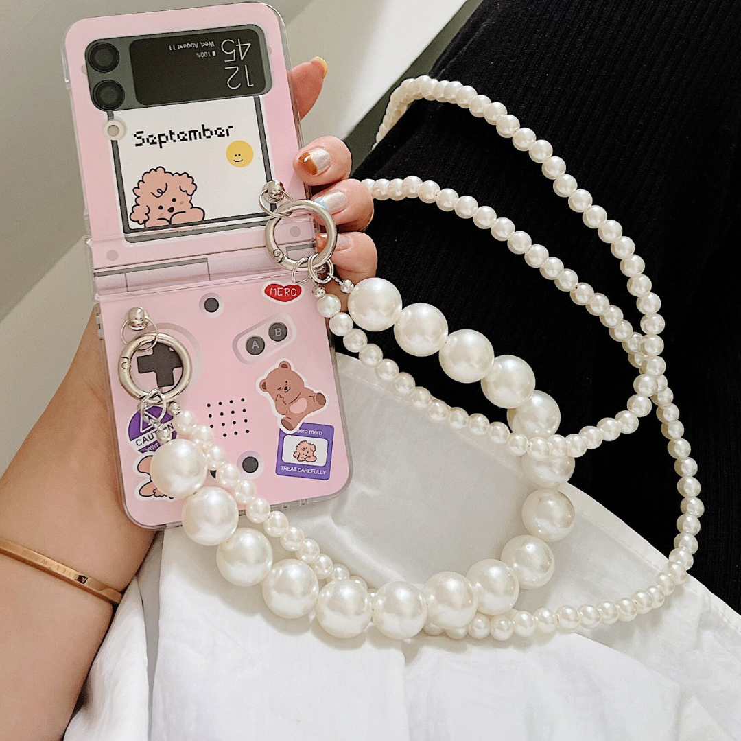 Cartoon Pearl Hand Strap Phone Case - Samsung