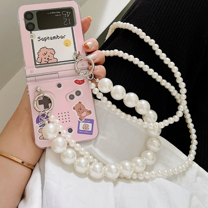 Cartoon Pearl Hand Strap Phone Case - Samsung