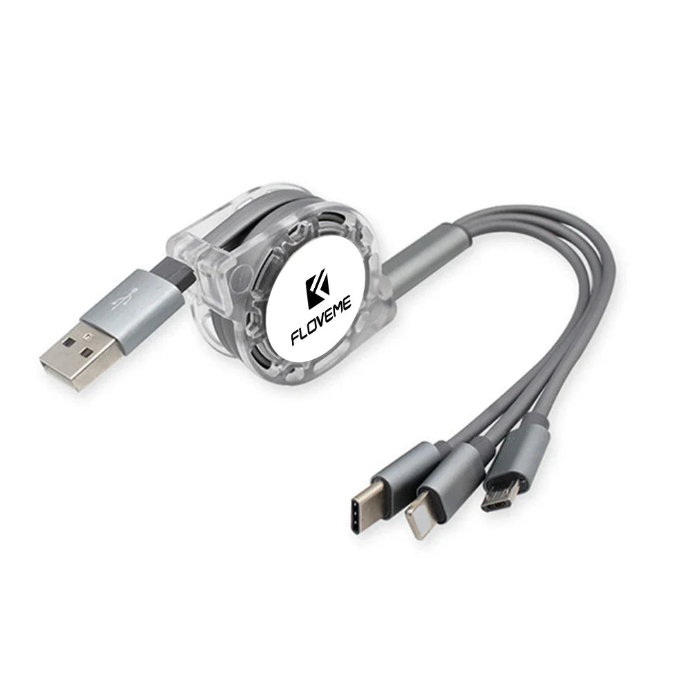 0907GG FLOVEME 3 in 1 USB Cable For Lightning Type C Micro USB Fast Charging Cable For iPhone 14 Charger Android Phones Quick Charge