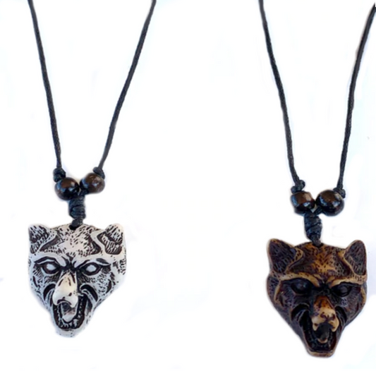 Wholesale Wolf Head Necklace on Adjustable Cord With Beads