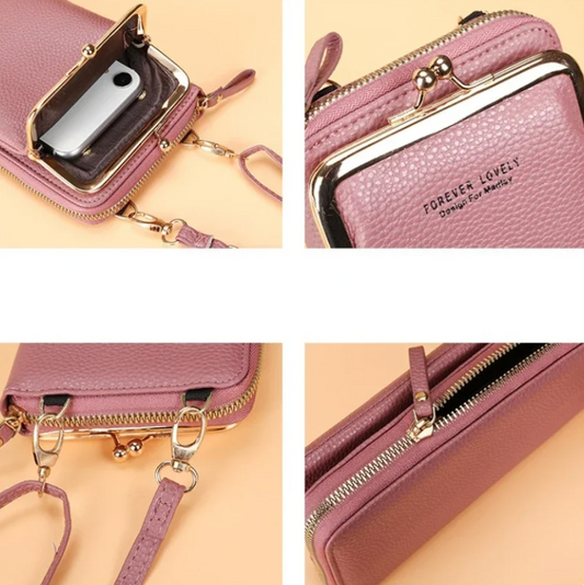 Compact Kiss Lock Cell Phone Clutch Bag