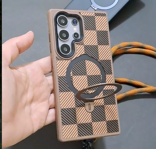 Check Pattern Ring Holder Magsafe Case - Samsung