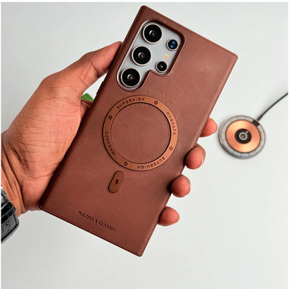 Elite Shield Leather MagSafe Ring Holder Case - Samsung