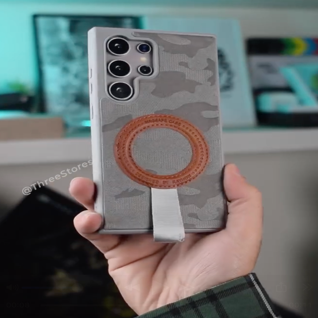 Galaxy S24 Ultra Camo Leather Ring Stand Case