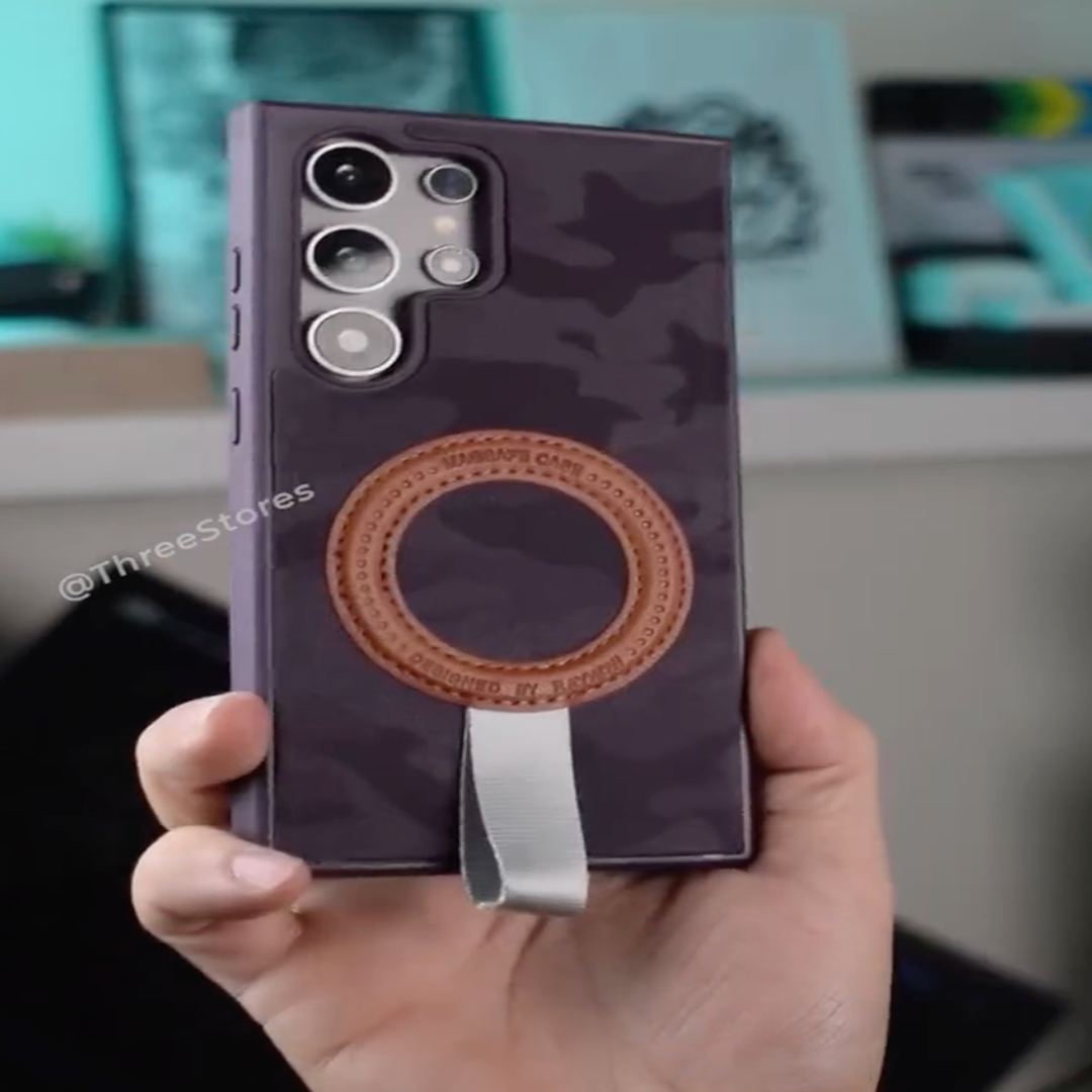 Galaxy S24 Ultra Camo Leather Ring Stand Case