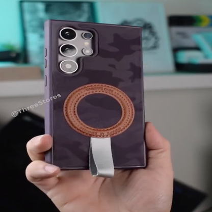 Galaxy S24 Ultra Camo Leather Ring Stand Case