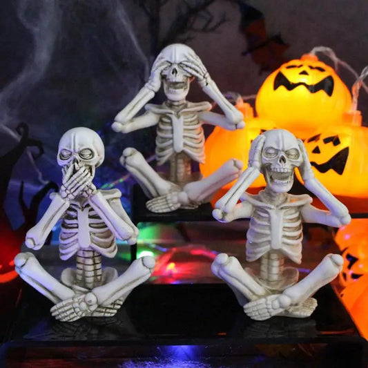 0709BA Skeleton Figure For Desk 3PCS Skeleton Ornaments No Listen No Look No Say Resin Mini Gothic Halloween Decorative Skeleton For