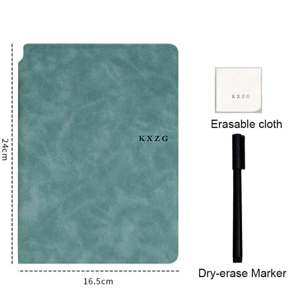 0907GG 1 Pcs Reusable Whiteboard Notebook Set With Whiteboard Pen Erasing Cloth Leather Memo Pad Weekly Planner Portable Stylish Office