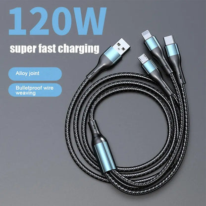 120W 3 In 1 Braided Data Cable Type C Cable Micro USB