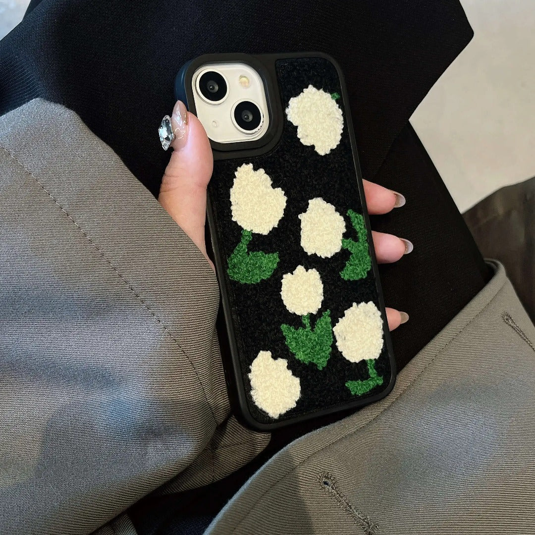 Embroidered Tulip Plush Case - iPhone