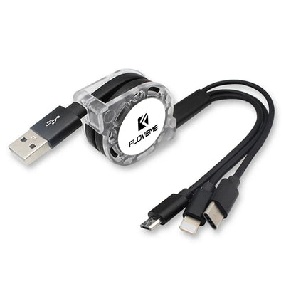 0907GG FLOVEME 3 in 1 USB Cable For Lightning Type C Micro USB Fast Charging Cable For iPhone 14 Charger Android Phones Quick Charge