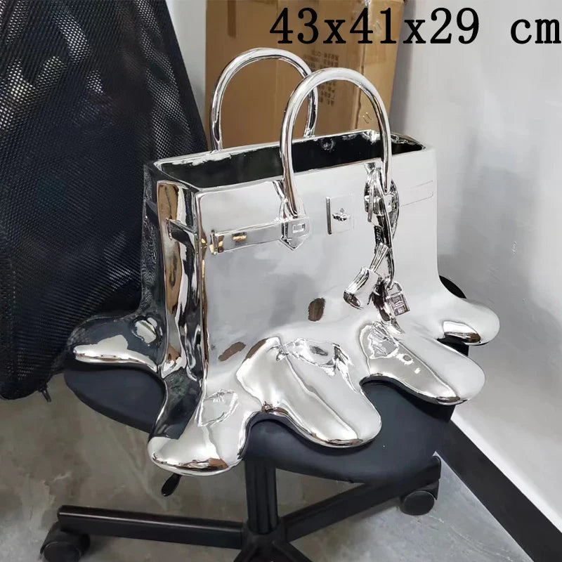 0907BA high quality silver Resin Flowers Vase Bag Home Decor aesthetic room decor Wedding desk Ornament Living Room Big Bag Vase Luxury