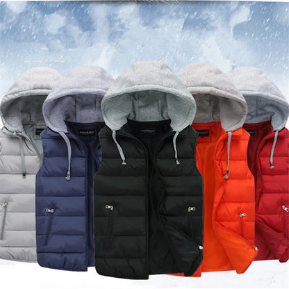 Men's Padded Vest Autumn Winter Hooded Jackets Outerwear