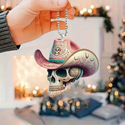 0709BA Acrylic Horrible Skeleton Figurine Skull Ornaments For Desk Halloween Car Rearview Mirror Decor Display Auto Pendant Accessory