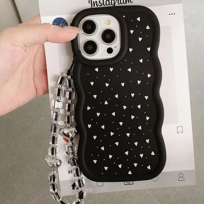 Heart Patterned Wavy Phone Case with Charm