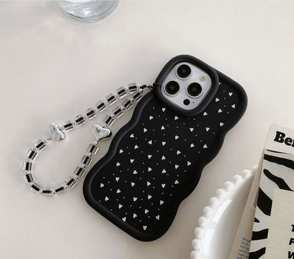 Heart Patterned Wavy Phone Case with Charm