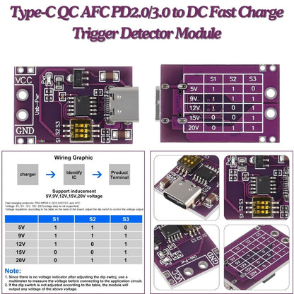 Type-C QC AFC PD2.0/3.0 to DC Fast Charge Trigger Detector Module