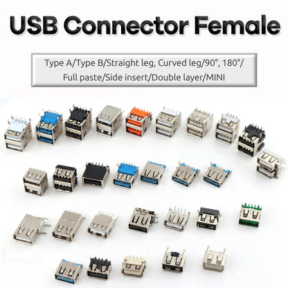 Female USB A Connector 4-Pin Socket