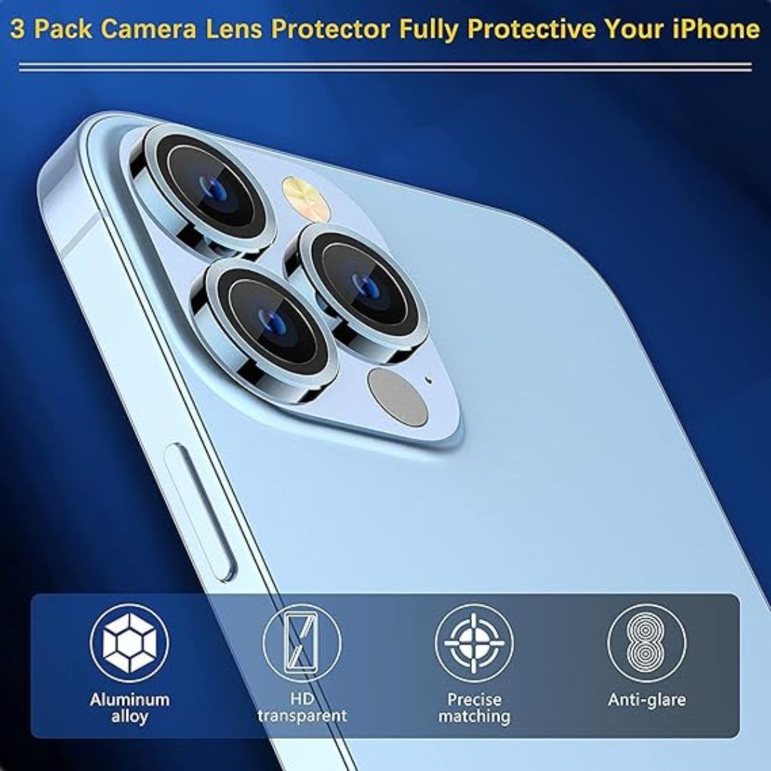 iPhone 15 Pro / 15 Pro Max Camera Lens Protector [Pack of 3] with 9H Hardness HD Tempered Camera Protector Glass Ring, Screen Protector Anti-Scratch Ultra-Thin