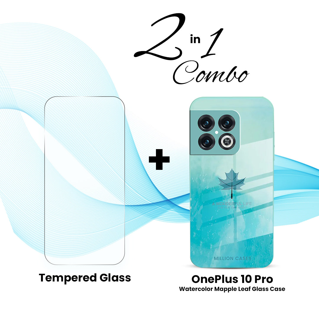 OnePlus (2 in 1 Combo) - Watercolor Mapple Leaf Glass Case + Tempered Glass